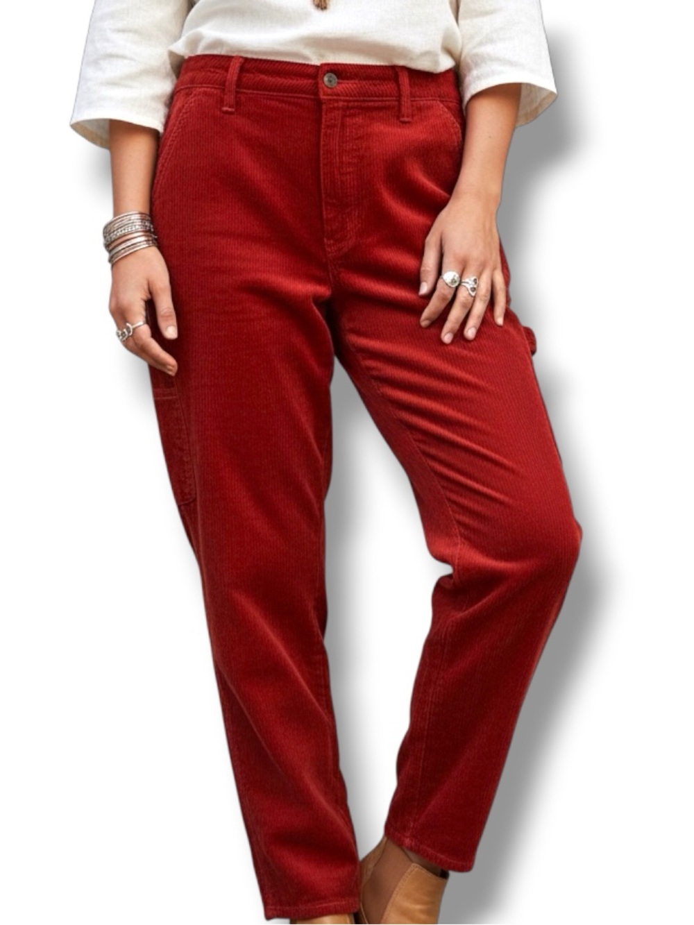 Judy Blue NWT High Waist Red Corduroy Boho Carpenter Pants Slim Fit Size 30